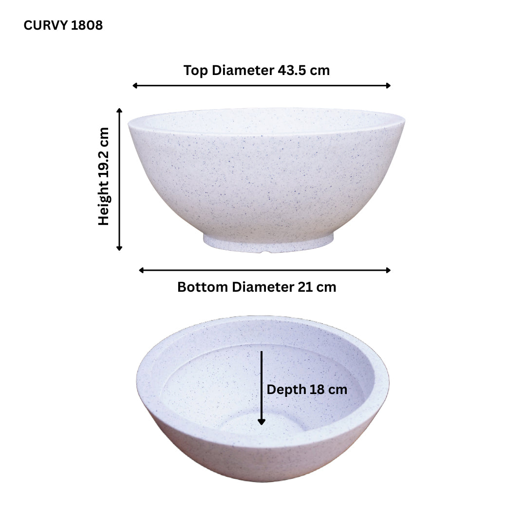 Curvy Marble White Atul Gardenia Unbreakable Indoor & Outdoor Planter | 18 Inch