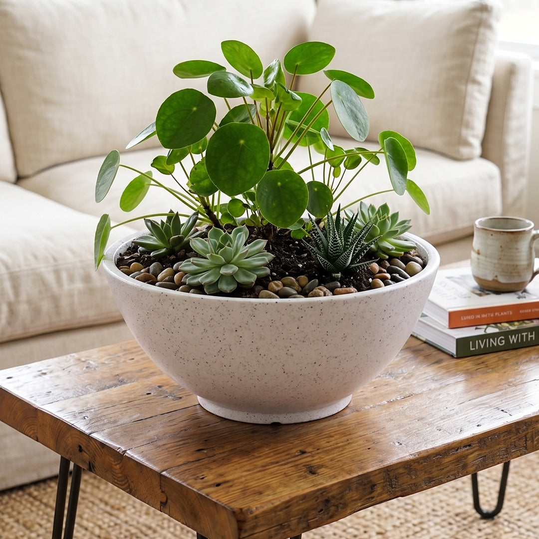 Curvy Marble White Atul Gardenia Unbreakable Indoor & Outdoor Planter | 18 Inch