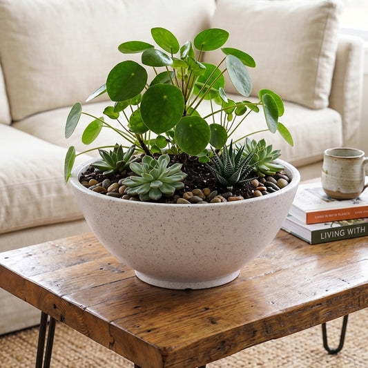 Curvy Marble White Atul Gardenia Unbreakable Indoor & Outdoor Planter | 18 Inch